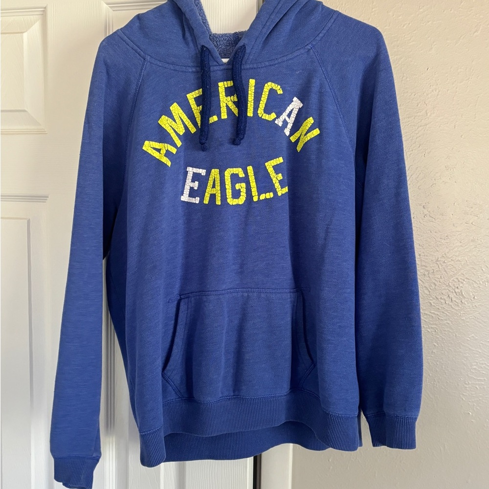 American Eagle Outfitters Blue Hoodie with Yellow Detail